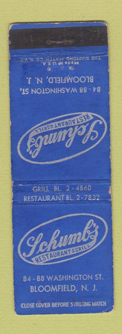 Matchbook Cover - Schumb's Restaurant Grill Bloomfield NJ WORN
