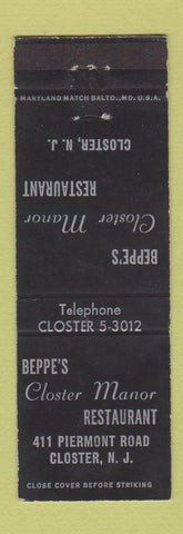Matchbook Cover - Beppe's Closter Manor Restaurant Closter NJ