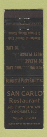 Matchbook Cover - San Carlo Restaurant Lyndhurst NJ