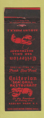 Matchbook Cover - Criterion Sea Grill Asbury Park NJ