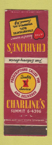 Matchbook Cover - Charline's Drug Store Summit NJ