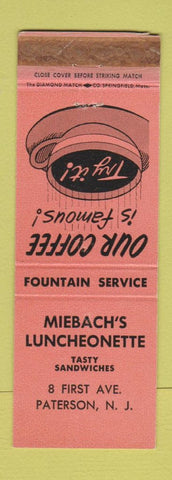 Matchbook Cover - Miebach's Lunch Paterson NJ WORN SALMON