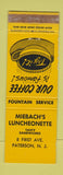 Matchbook Cover - Miebach's Lunch Paterson NJ WORN YELLOW