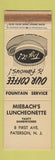 Matchbook Cover - Miebach's Lunch Paterson NJ WORN WHITE