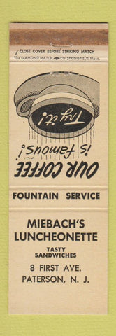 Matchbook Cover - Miebach's Lunch Paterson NJ WORN WHITE