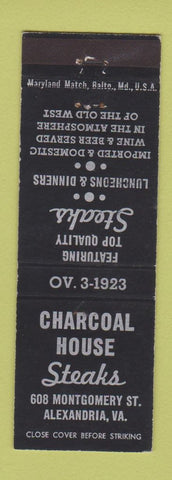 Matchbook Cover - Charcoal House Steaks Alexandria VA