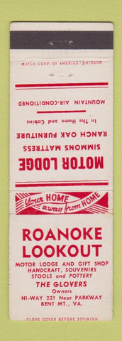 Matchbook Cover - Roanoke Lookout Bent Mountain VA Motel