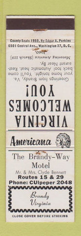 Matchbook Cover - Brandy Way Motel Brandy VA Perkins Americana WEAR
