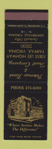 Matchbook Cover - Potomac Bank and Trust Fairfax Centerville VA