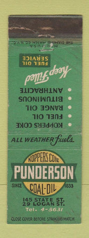 Matchbook Cover - Punderson Coal Oil Koppers Chicago IL? WORN