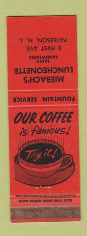 Matchbook Cover - Miebach's Lunch Paterson NJ WORN RED