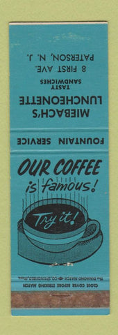 Matchbook Cover - Miebach's Lunch Paterson NJ WEAR BLUE
