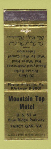 Matchbook Cover - Mountain Top Motel Fancy Gap VA WEAR