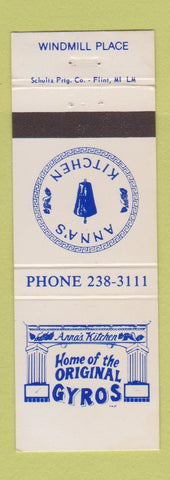 Matchbook Cover - Anna's Kitchen Greek Flint MI