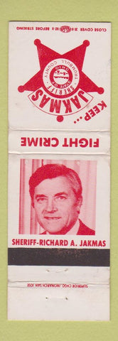 Matchbook Cover - Richard Jakmas Sheriff Election Trumbull County OH WORN