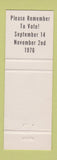 Matchbook Cover - Sam Barnhill State Rep Election Colorado