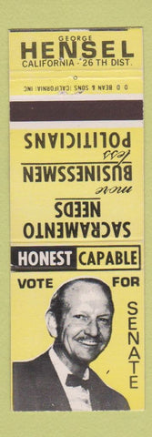 Matchbook Cover - George Hensel CA State Senate Election California