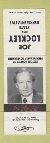 Matchbook Cover - Joe Lockley State Rep Election PA Pennsylvania
