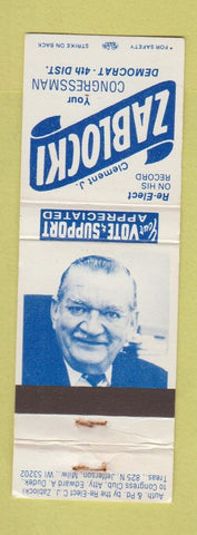 Matchbook Cover - Clement Zablocki Congress WI Wisconsin WORN