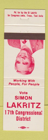 Matchbook Cover - Simon Lakritz Congress Election Hanford CA