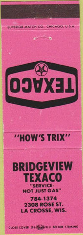 Matchbook Cover - Bridgeview Texaco oil gas LaCrosse WI