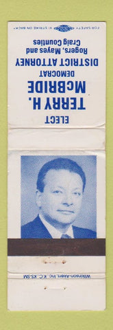 Matchbook Cover - Terry McBride District Attorney Rogers Mays Craig OK WORN