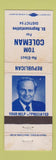 Matchbook Cover - Tom Coleman State Rep Election WORN