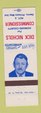 Matchbook Cover - Dick Nichols Howard County TX Commissioner election