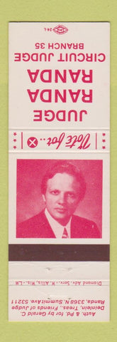 Matchbook Cover - Judge Rudolph Randa Circuit Judge Milwaukee WI