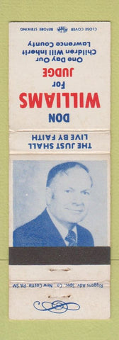 Matchbook Cover - Don Williams for Judge Lawrence County PA WEAR