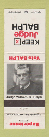 Matchbook Cover - Judge William Balph New Castle PA