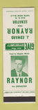 Matchbook Cover - J Edward Raynor for Senator  NY New York