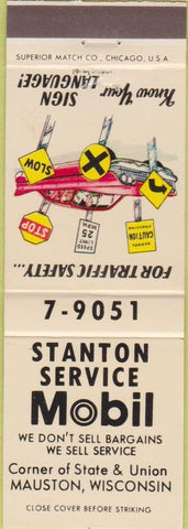 Matchbook Cover - Stanton Mobil oil gas Mauston WI sign language