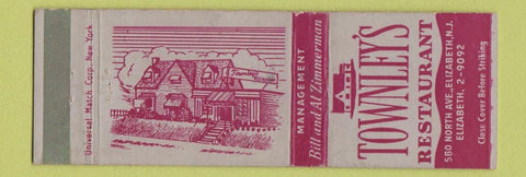 Matchbook Cover - Townley's Restaurant Elizabeth NJ