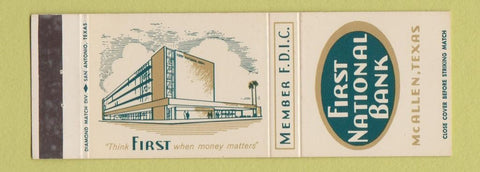 Matchbook Cover - First National Bank McAllen TX