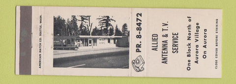 Matchbook Cover - Allied Antenna TV Service Seattle WA Aurora Village
