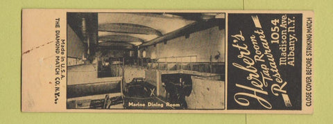 Matchbook Cover - Herbert's Restaurant Albany NY SAMPLE WEAR
