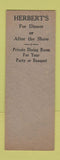 Matchbook Cover - Herbert's Restaurant Albany NY SAMPLE WEAR