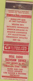 Matchbook Cover - Ideal Radio TV Advance WORN
