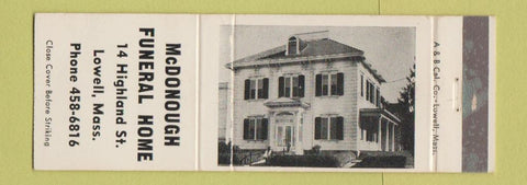 Matchbook Cover - McDonough Funeral Home Lowell MA WEAR