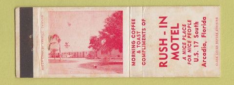 Matchbook Cover - Rush In Motel Arcadia FL WORN