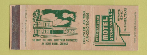 Matchbook Cover - Motel Stonewall Ballinger TX WEAR
