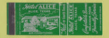 Matchbook Cover - Hotel Alice TX WORN