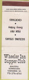 Matchbook Cover - Wheeler Inn Supper Club Townsend WI