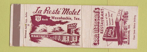 Matchbook Cover - Carl Mangan's Restaurant La Reste Motel Waxahachie TX