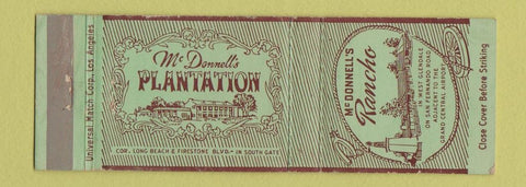 Matchbook Cover - McDonnell's Rancho Plantation Glendale CA