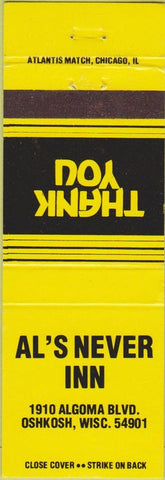 Matchbook Cover - A's Never Inn Oshkosh WI