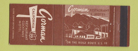 Matchbook Cover - Gorman CA restaurant motel