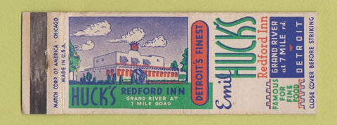 Matchbook Cover - Emil Huck's Redford Inn Detroit MI WORN