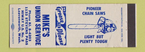 Matchbook Cover - Mike's Union Service Leavenworth WA Pioneer Chain Saws